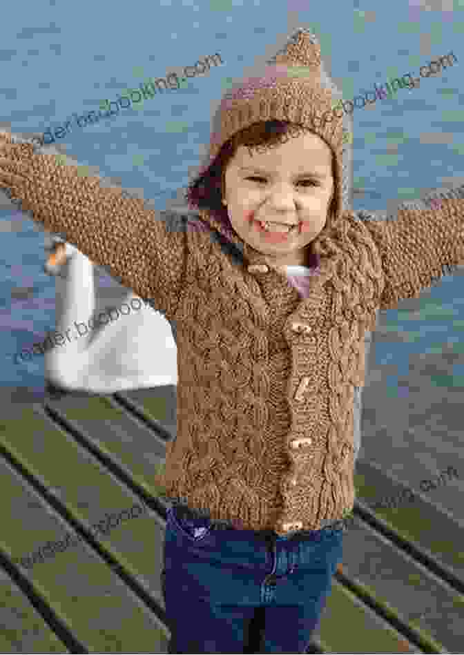 Child Wearing A Knitted Cardigan With A Cable Knit Pattern Knitting Pattern KP452 Childs Cardigan 3 Sizes USA Terminology