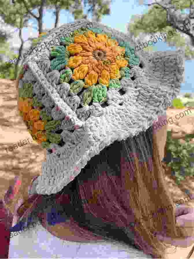 Fashion Model Wearing The Crochet Sunflower Petal Hat With A Matching Dress CROCHET PATTERN PDF Giant Sunflower Petal Hat